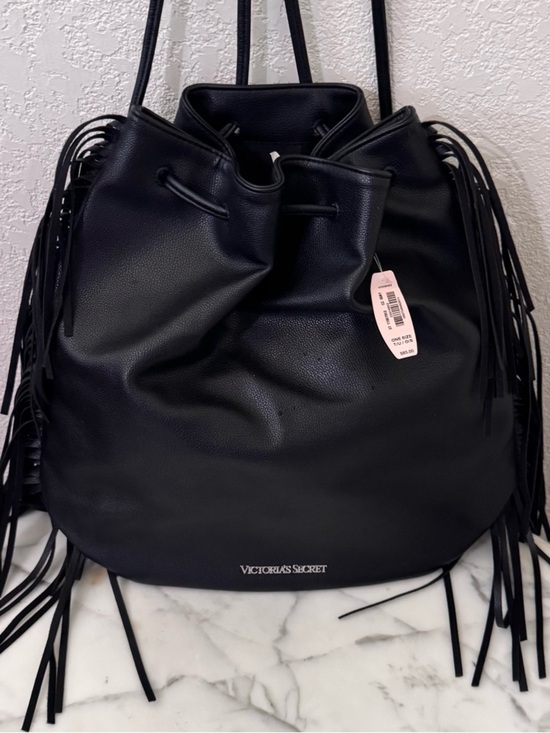Victoria\'s Secret Limited Edition Black Faux Leather Boho Fringe Backpack‎ NWT main image 5